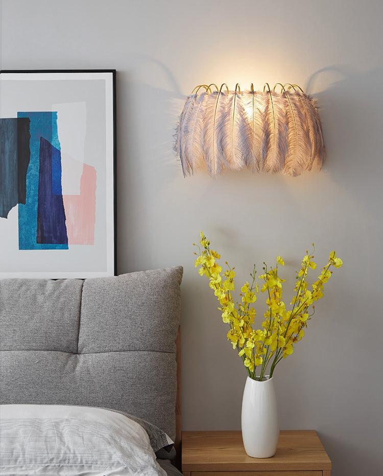 Round Sconce Light Fixture  Nordic Creative Style  Feathers 1 Light Sconces for Bedroom