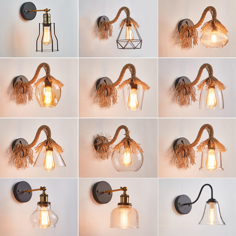 Gooseneck Stem Wall Light Sconce American Retro Style Glass 1 Light Sconces