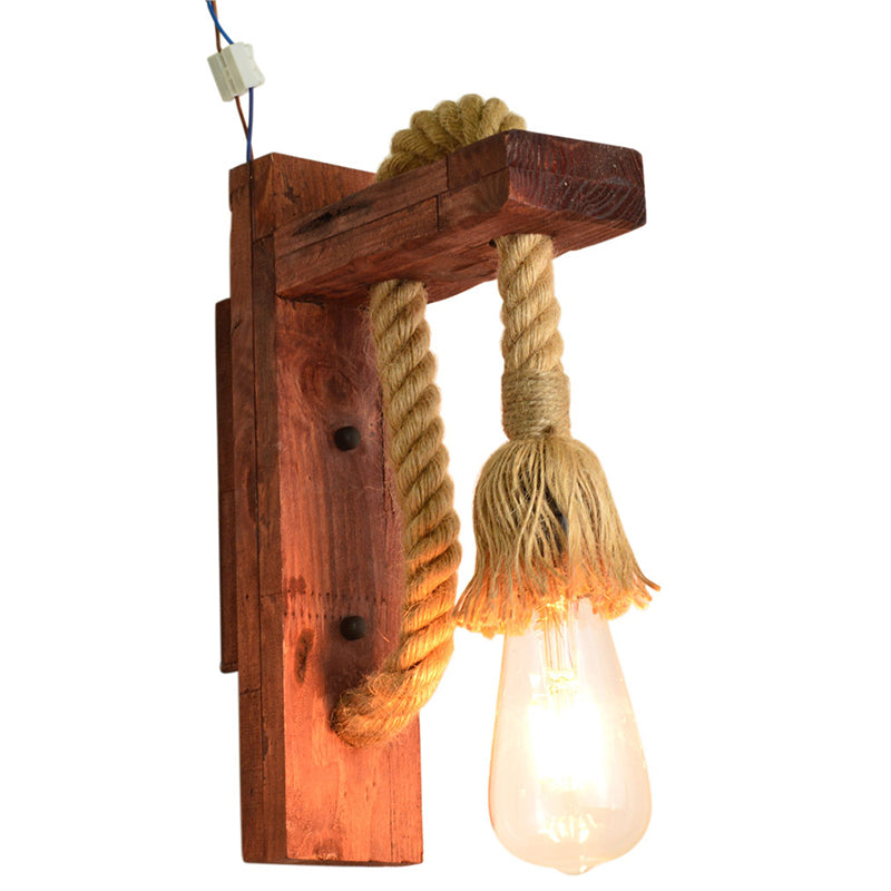 Retro Pastoral Style Exposed Bulb Wall Light Sconce Wood 1 Light Sconces