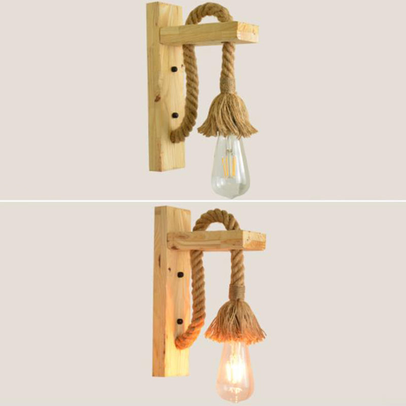 Retro Pastoral Style Exposed Bulb Wall Light Sconce Wood 1 Light Sconces