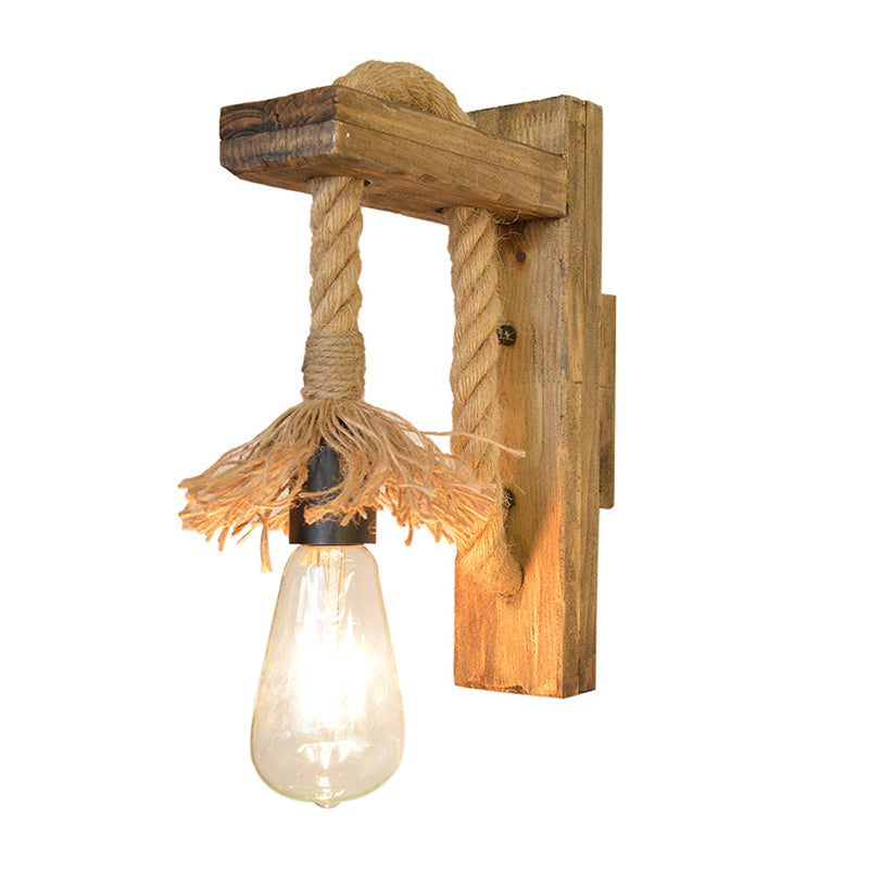 Retro Pastoral Style Exposed Bulb Wall Light Sconce Wood 1 Light Sconces