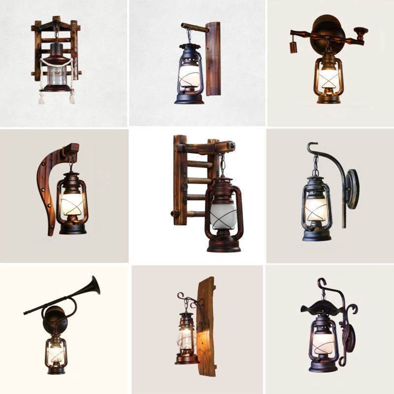 Retro -stijl muurlicht SCONCE met lampenkap 1 lichtglazen sconces