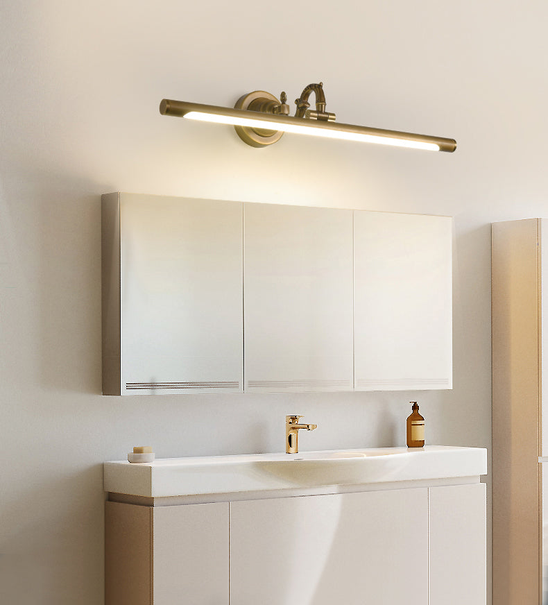 Linear Vanity Light Fixture Retro Style Copper Single Vanity Light