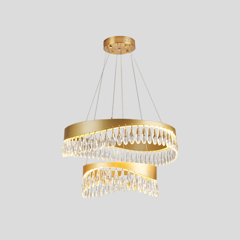 Adjustable Hanging Cord Chandelier Light Modern Round Crystal Ceiling Pendant for Restaurant