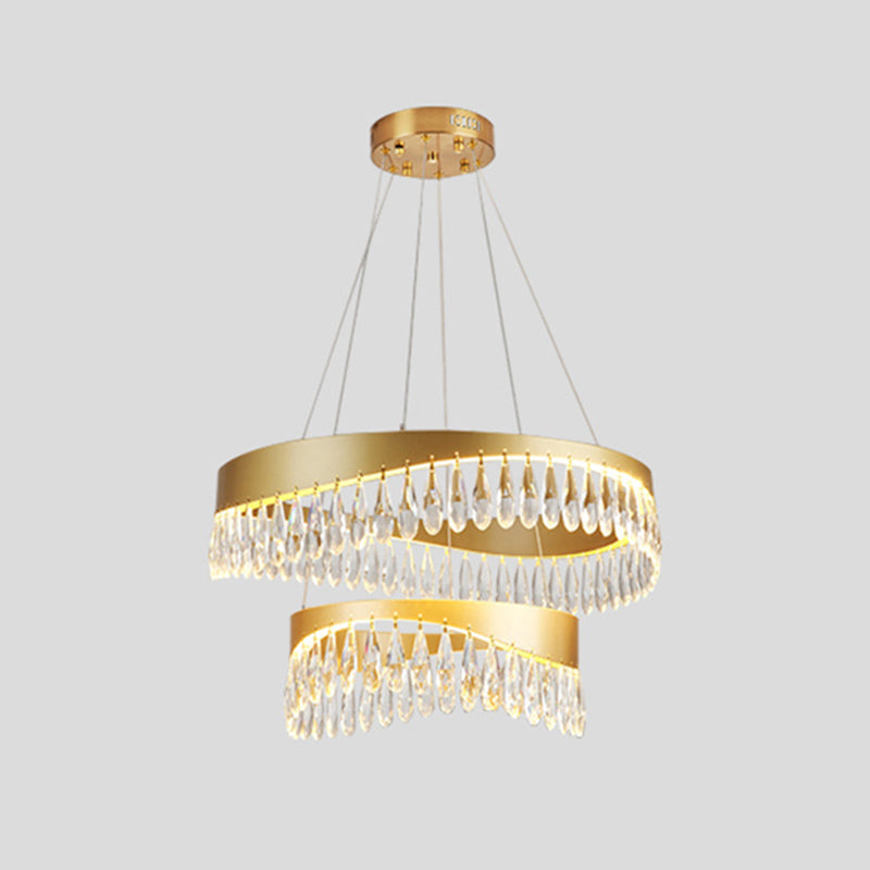 Adjustable Hanging Cord Chandelier Light Modern Round Crystal Ceiling Pendant for Restaurant