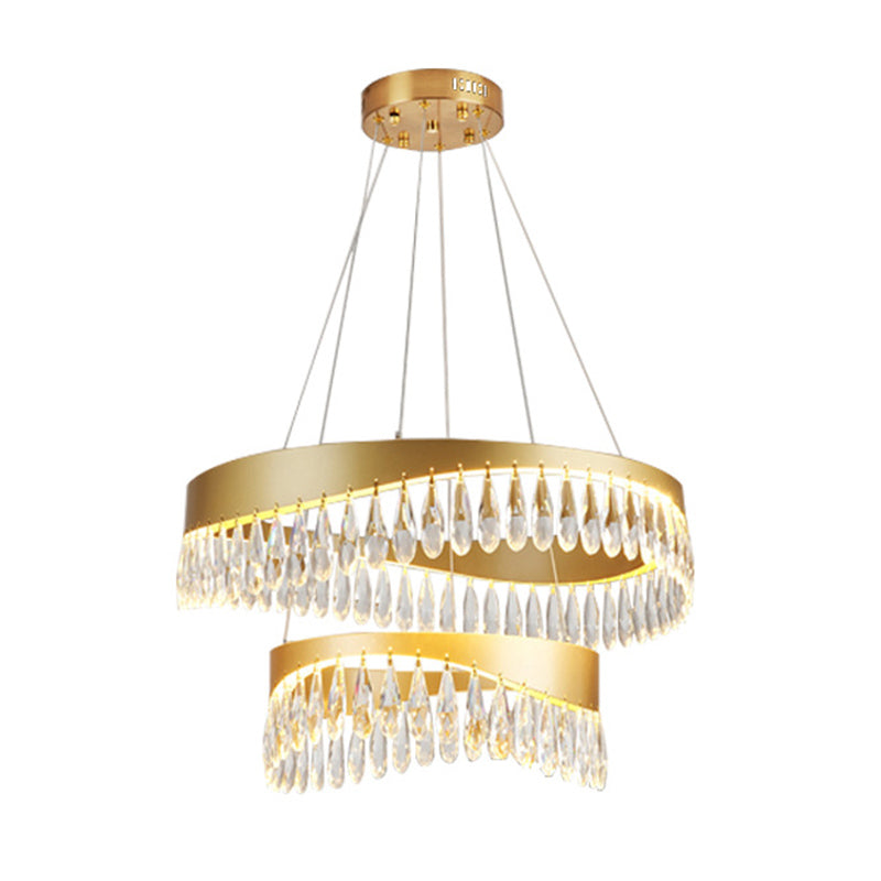 Adjustable Hanging Cord Chandelier Light Modern Round Crystal Ceiling Pendant for Restaurant