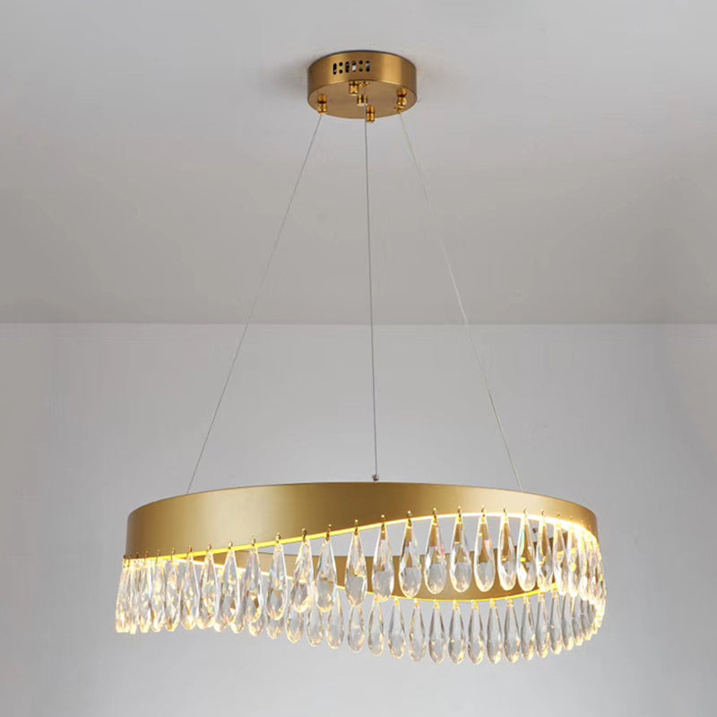 Adjustable Hanging Cord Chandelier Light Modern Round Crystal Ceiling Pendant for Restaurant