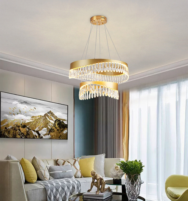 Adjustable Hanging Cord Chandelier Light Modern Round Crystal Ceiling Pendant for Restaurant