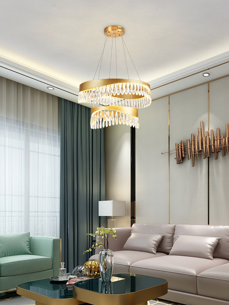 Adjustable Hanging Cord Chandelier Light Modern Round Crystal Ceiling Pendant for Restaurant