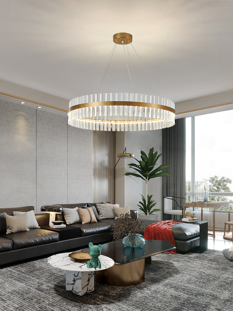 Postmodern Circular Suspended Lighting Fixture Crystal Hanging Ceiling Fixture for Restaurant