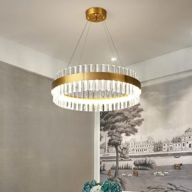 Postmodern Simplicity Round Pendant Chandelier Crystal Hanging Light Fixture for Living Room