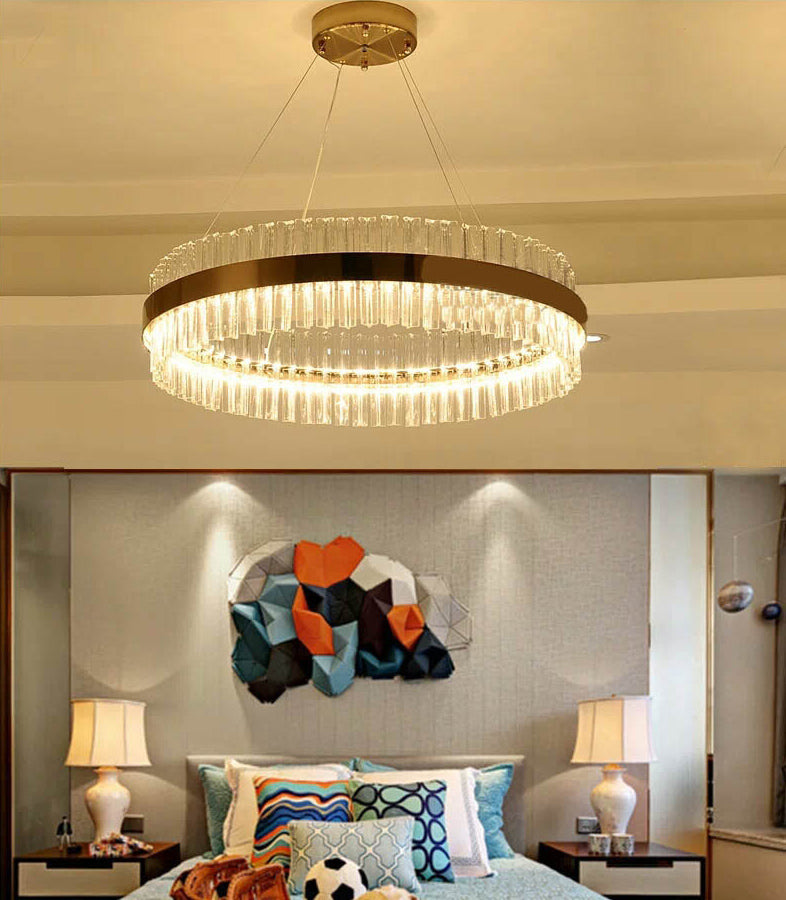 Postmodern Simplicity Round Pendant Chandelier Crystal Hanging Light Fixture for Living Room