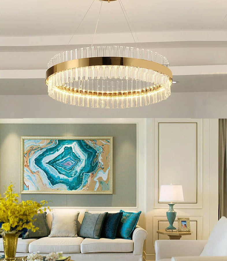 Postmodern Simplicity Round Pendant Chandelier Crystal Hanging Light Fixture for Living Room