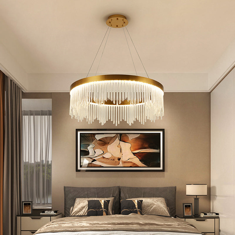Modern Round Chandelier Glass Crystal Pendant Ceiling Lights with Adjustable Hanging Cord for Living Room