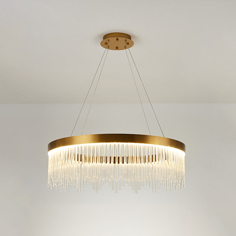 Modern Round Chandelier Glass Crystal Pendant Ceiling Lights with Adjustable Hanging Cord for Living Room