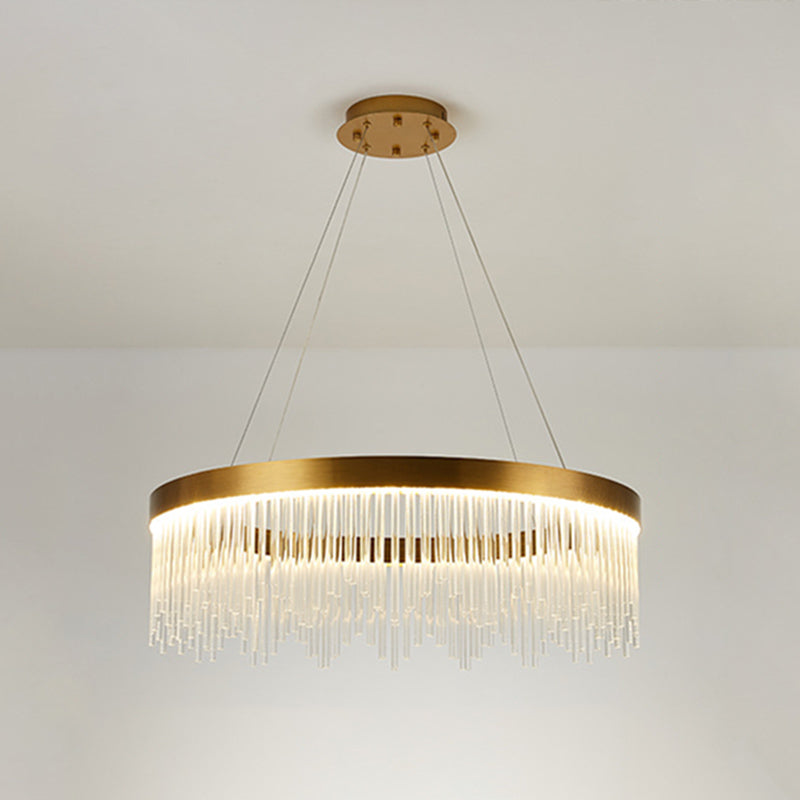 Modern Round Chandelier Glass Crystal Pendant Ceiling Lights with Adjustable Hanging Cord for Living Room