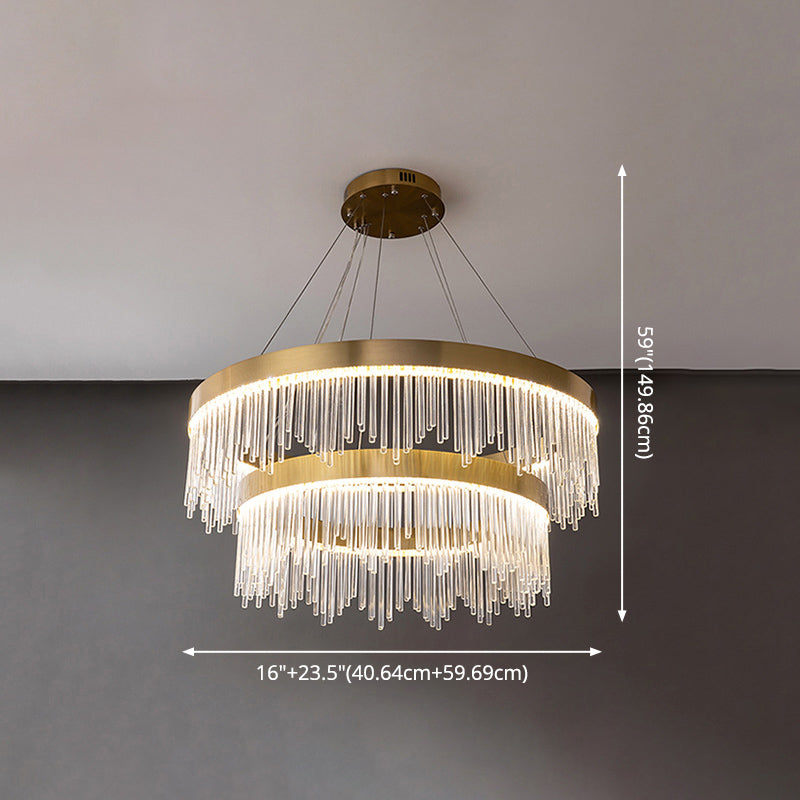 Modern Round Chandelier Glass Crystal Pendant Ceiling Lights with Adjustable Hanging Cord for Living Room