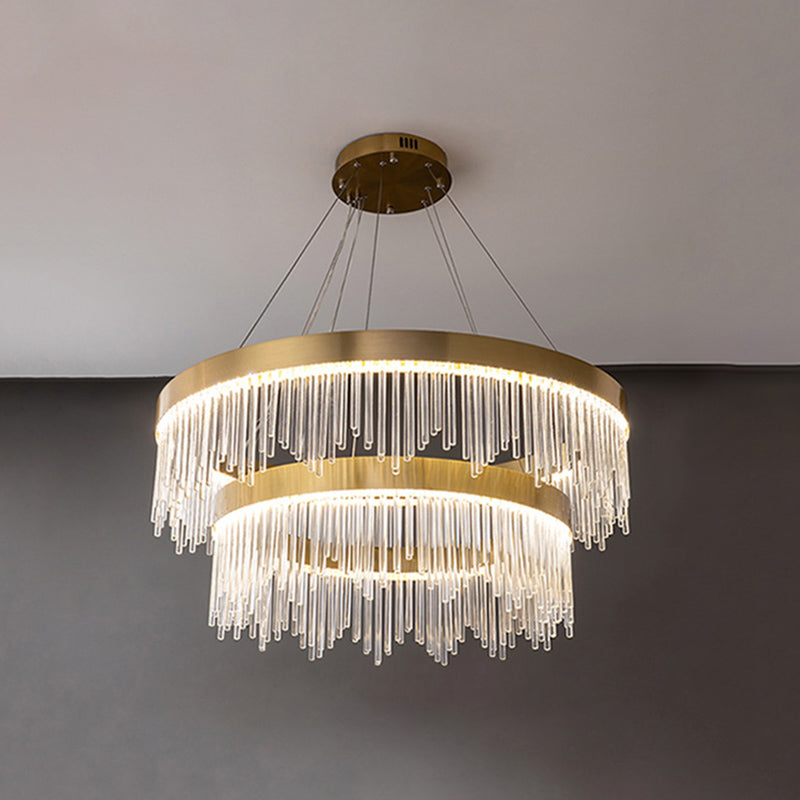 Modern Round Chandelier Glass Crystal Pendant Ceiling Lights with Adjustable Hanging Cord for Living Room