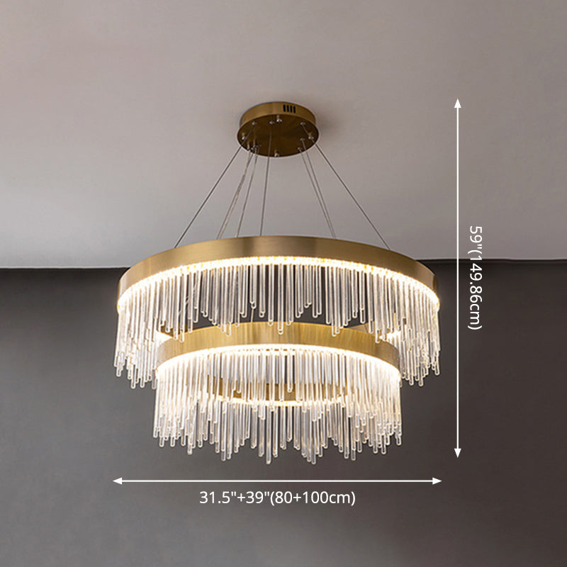 Modern Round Chandelier Glass Crystal Pendant Ceiling Lights with Adjustable Hanging Cord for Living Room