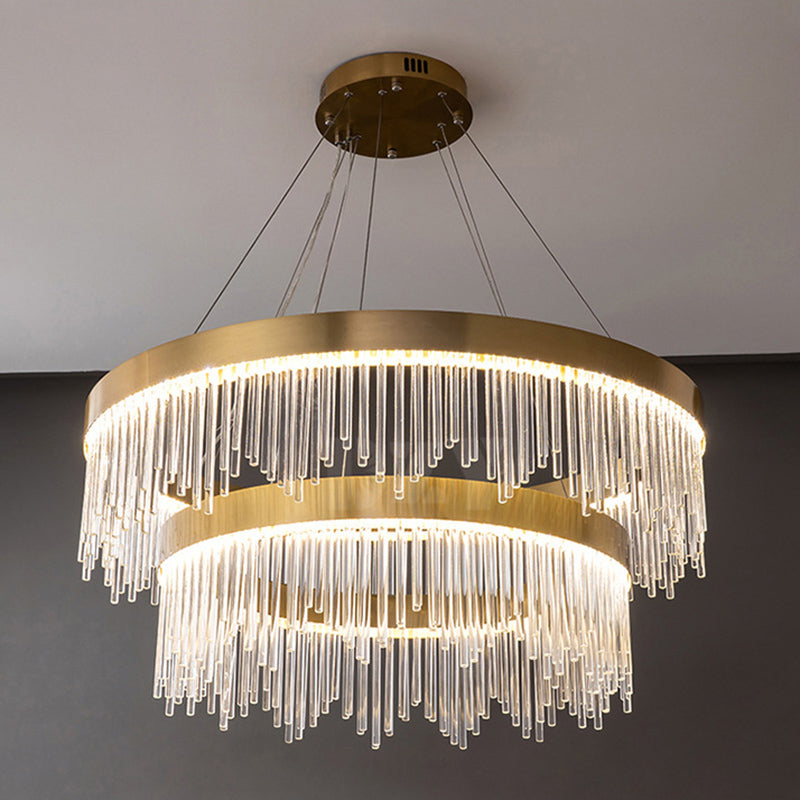 Modern Round Chandelier Glass Crystal Pendant Ceiling Lights with Adjustable Hanging Cord for Living Room