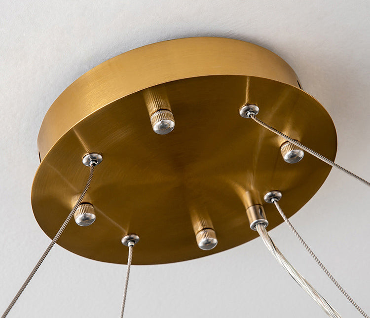 Modern Round Chandelier Glass Crystal Pendant Ceiling Lights with Adjustable Hanging Cord for Living Room