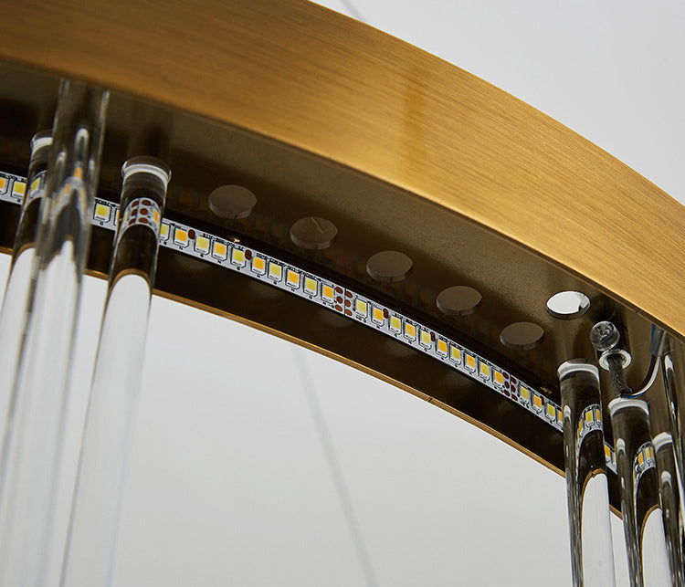 Modern Round Chandelier Glass Crystal Pendant Ceiling Lights with Adjustable Hanging Cord for Living Room