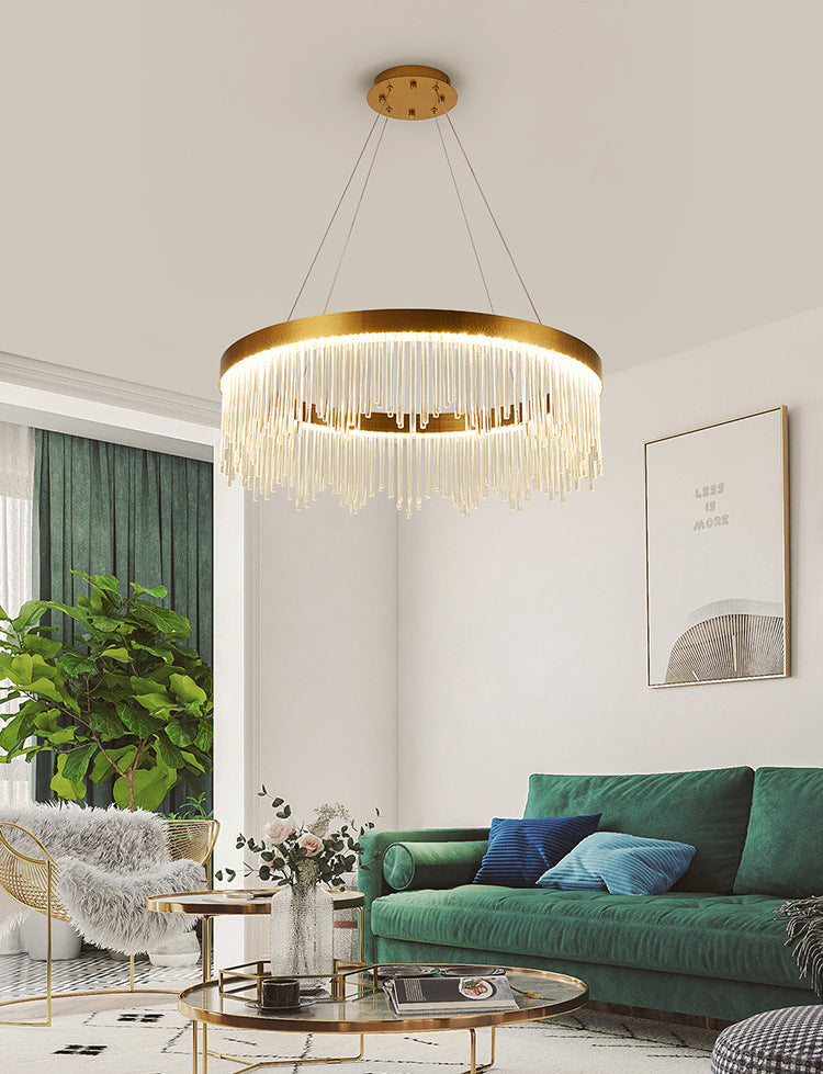 Modern Round Chandelier Glass Crystal Pendant Ceiling Lights with Adjustable Hanging Cord for Living Room