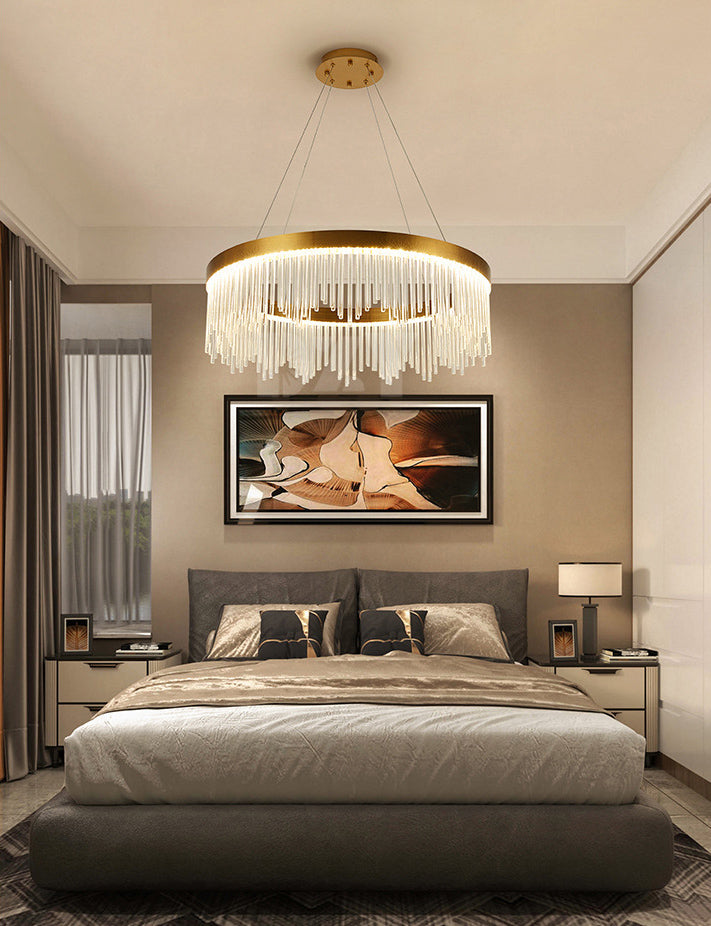 Modern Round Chandelier Glass Crystal Pendant Ceiling Lights with Adjustable Hanging Cord for Living Room