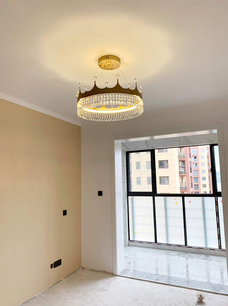 Contemporary Crown Chandelier Lights Crystal Pendant Ceiling Lights for Living Room