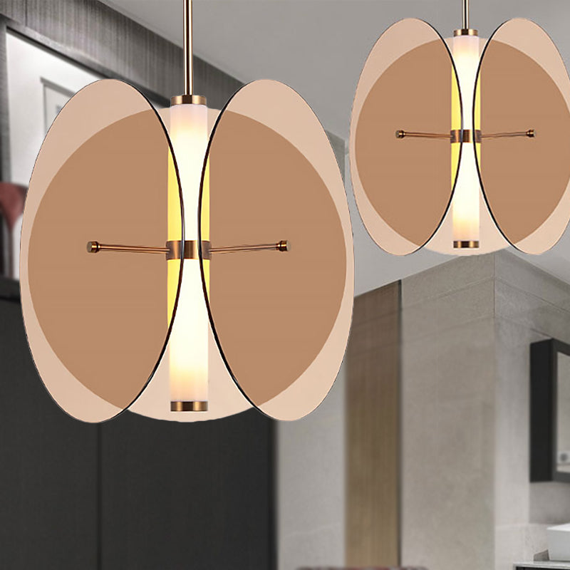 Luz de colgante redondo de vidrio ámbar/humo Modernista 1 Lámpara de techo colgante de LED ligero con 3 discos