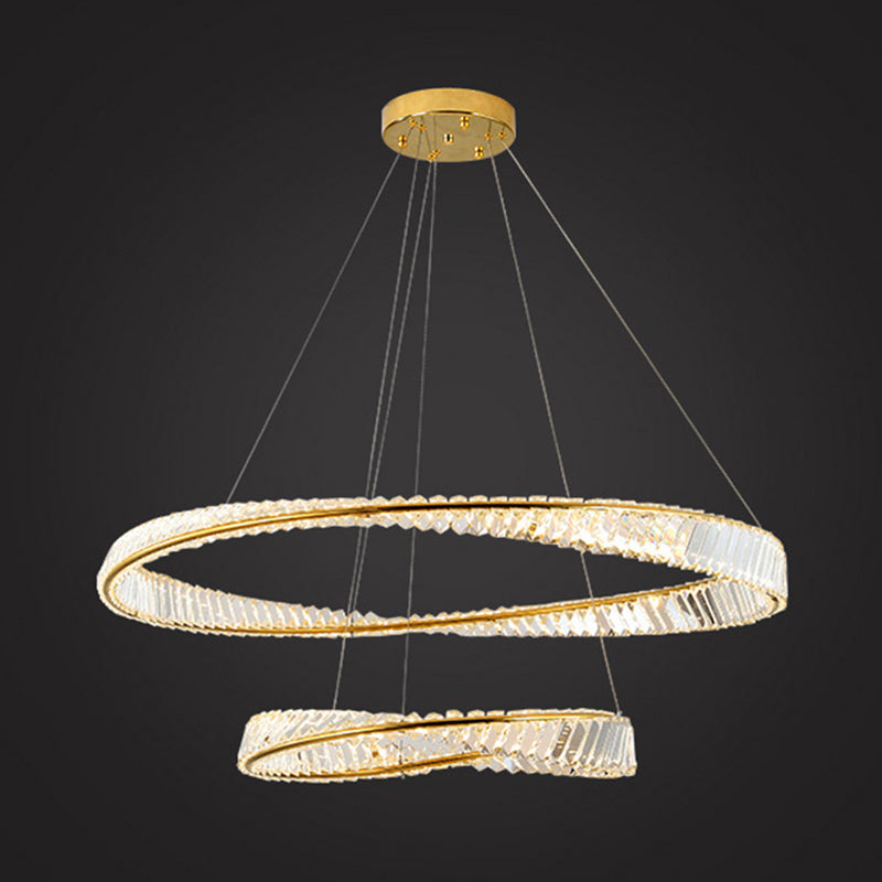 Ultra-modern Ring LED Chandelier Lamp Crystal Suspension Pendant Light for Restaurant