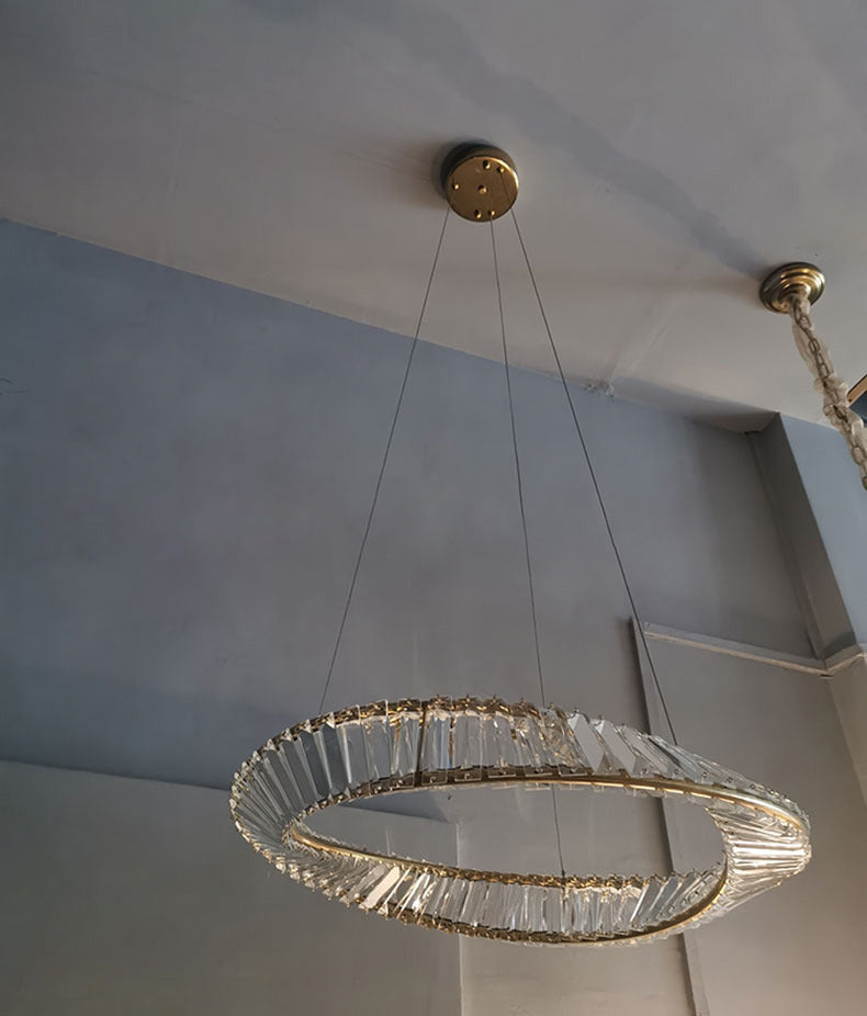 Ultra-modern Ring LED Chandelier Lamp Crystal Suspension Pendant Light for Restaurant