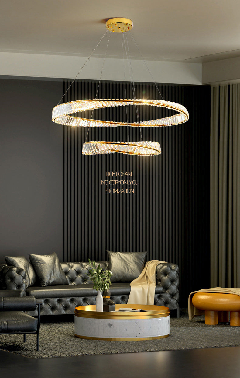 Ultra-modern Ring LED Chandelier Lamp Crystal Suspension Pendant Light for Restaurant