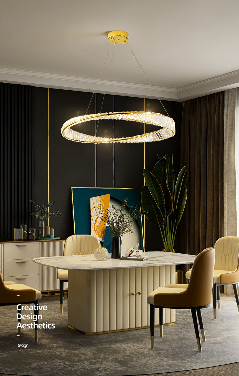 Ultra-modern Ring LED Chandelier Lamp Crystal Suspension Pendant Light for Restaurant