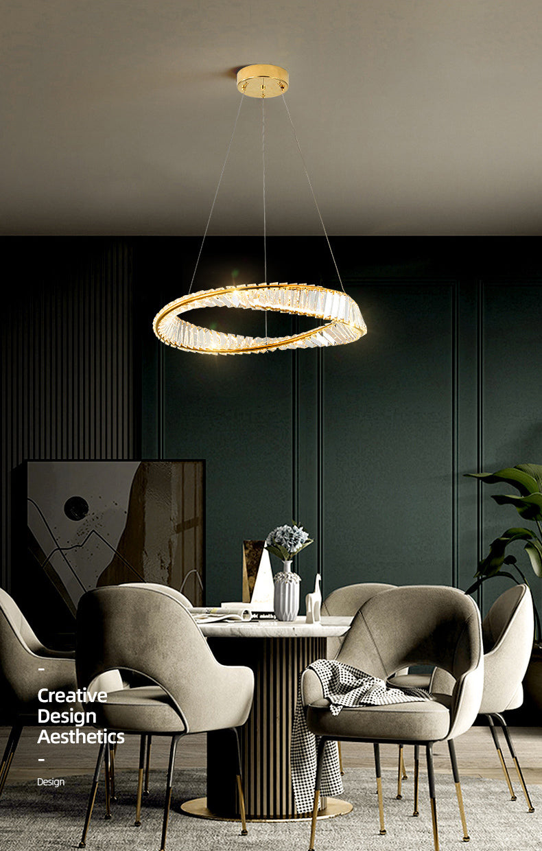 Ultra-modern Ring LED Chandelier Lamp Crystal Suspension Pendant Light for Restaurant