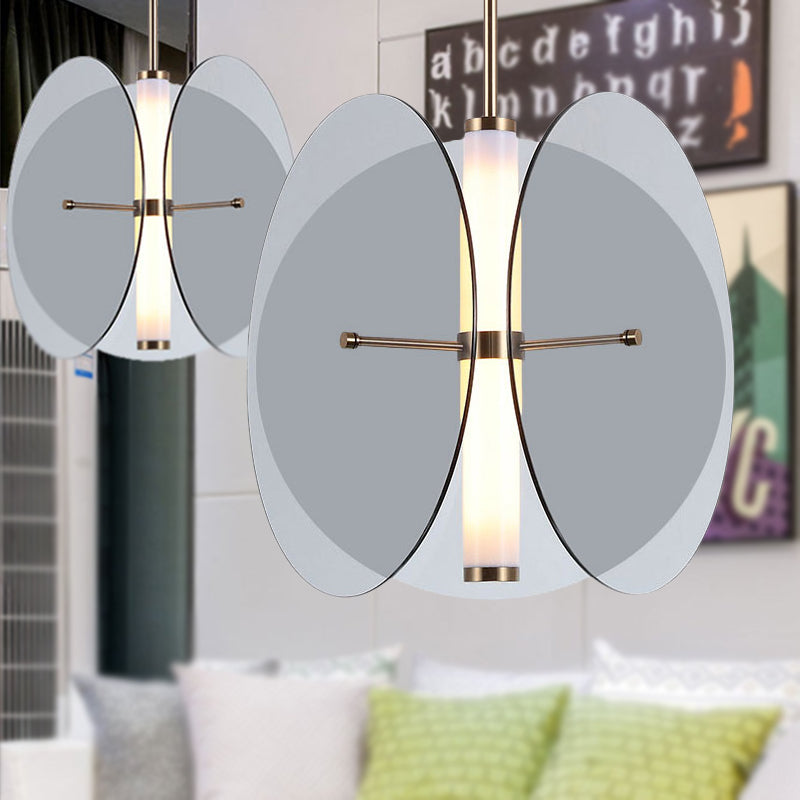 Luz de colgante redondo de vidrio ámbar/humo Modernista 1 Lámpara de techo colgante de LED ligero con 3 discos