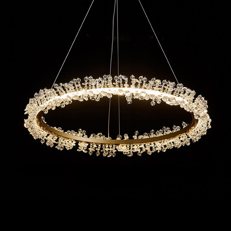 Contemporary Ring Chandelier Pendant Light Crystal Suspension Pendant Light for Living Room