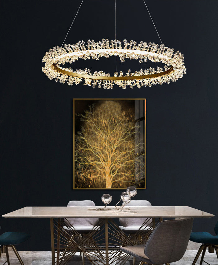 Contemporary Ring Chandelier Pendant Light Crystal Suspension Pendant Light for Living Room