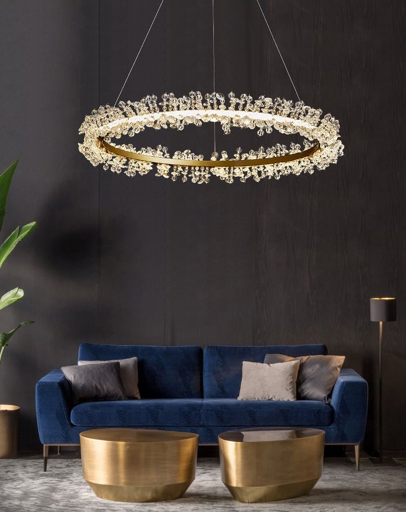 Contemporary Ring Chandelier Pendant Light Crystal Suspension Pendant Light for Living Room