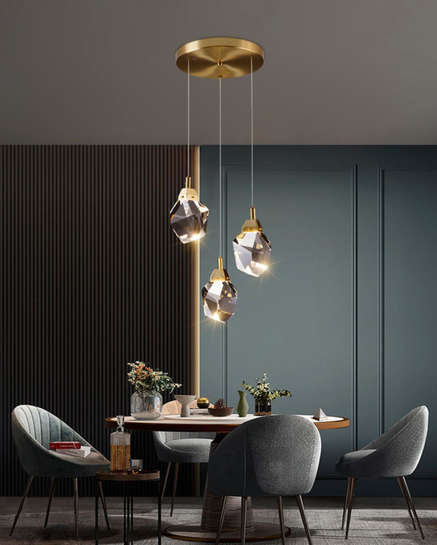 Postmoderne Einfachheit Geometrisch hängende Deckenleuchte Kristall -Aufhängung Anhänger Licht für das Restaurant