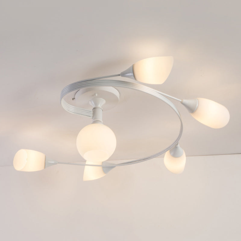 Twisted Wohnzimmer Halbmontage Beleuchtung traditionelles gefrostetes Glas 4/6 Lichter Schwarz/Weiß Deckenleuchte