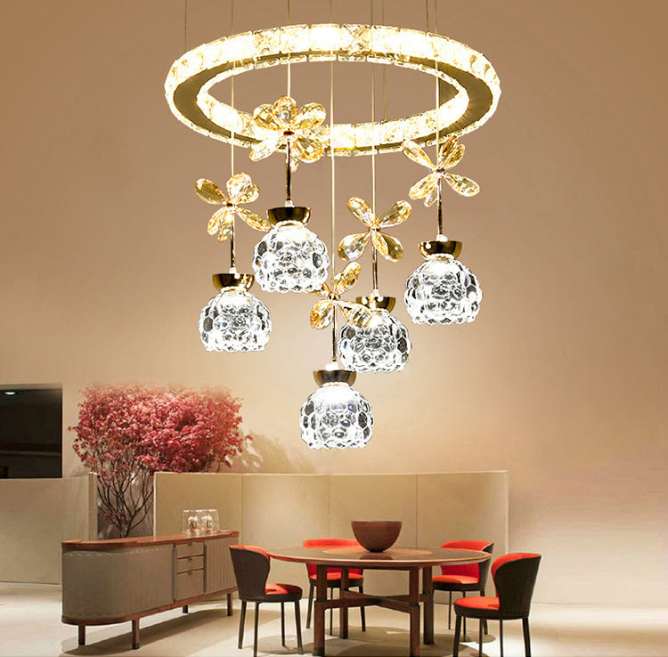 Ultra-modern Simplicity Round Hanging Ceiling Light Crystal Suspension Pendant Light for Restaurant