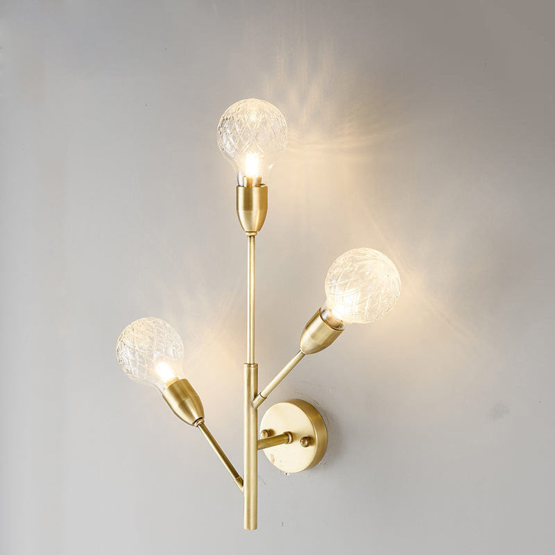 Brass/Brass-Plated Armed Sconce Lamp Modernist 3 Bulbs Wall Mount Light Fixture with Prismatic Glass Ball Shade