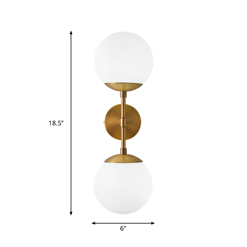 Lámpara de pared de pared de doble globo de doble globo armada lámpara de montaje de pared de 2 luces de vidrio de 2 luces en latón