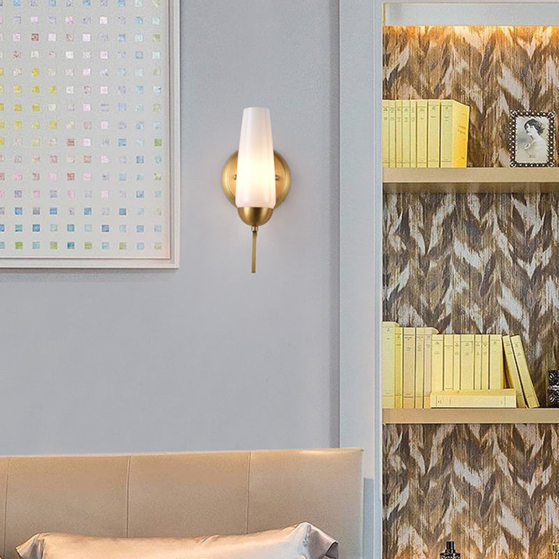 Conical Sconce Light Contemporary 1/2-Light Opal Glossy Glass Wall Mount Lamp in Gold