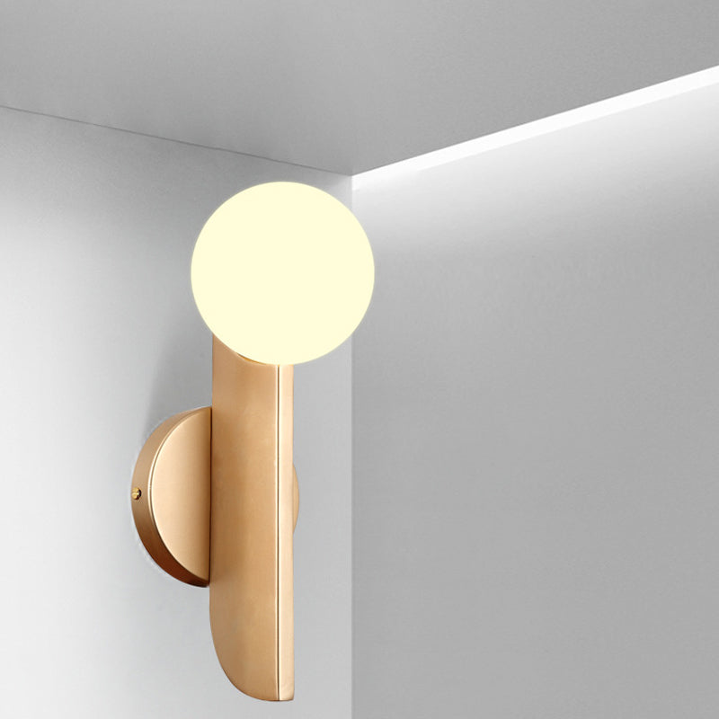 Simple Ball Shape Wall Sconce Matte White Glass 1 Light Gold Wall Mount Light Fixture