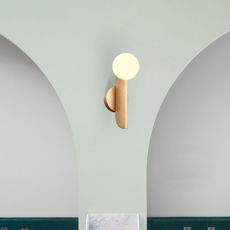 Simple Ball Shape Wall Sconce Matte White Glass 1 Light Gold Wall Mount Light Fixture