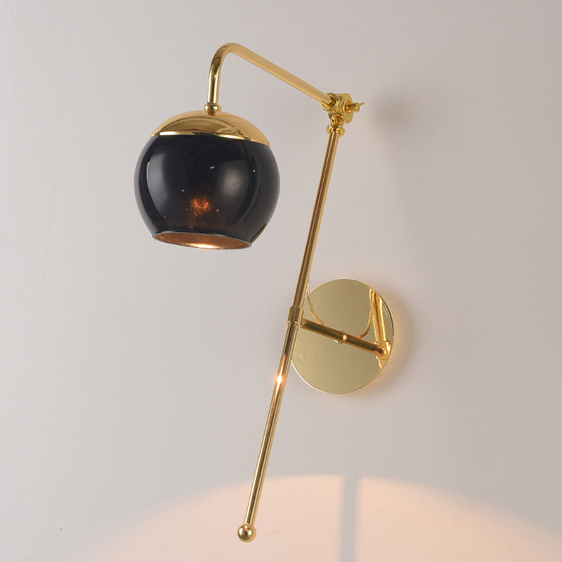Black/Clear Glass Gooseneck Sconce Light Modern 1 Bulb Bedroom Wall Mount Lamp with Brass Finish Arm