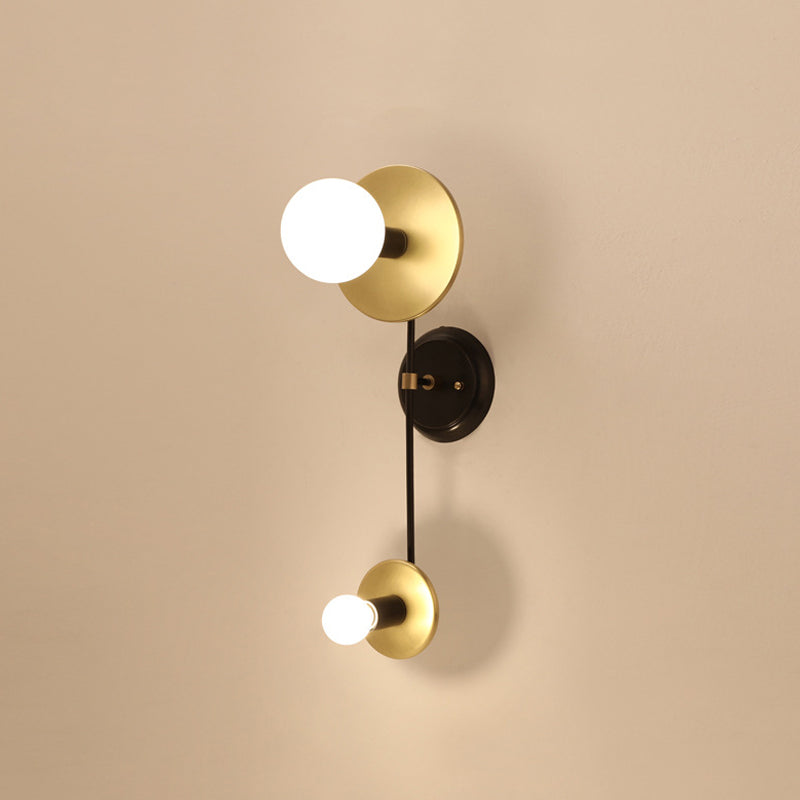 Balance Scale Wall Light Sconce Modernist 2 Lights Milky Glass Reading Lamp in Black and Gold