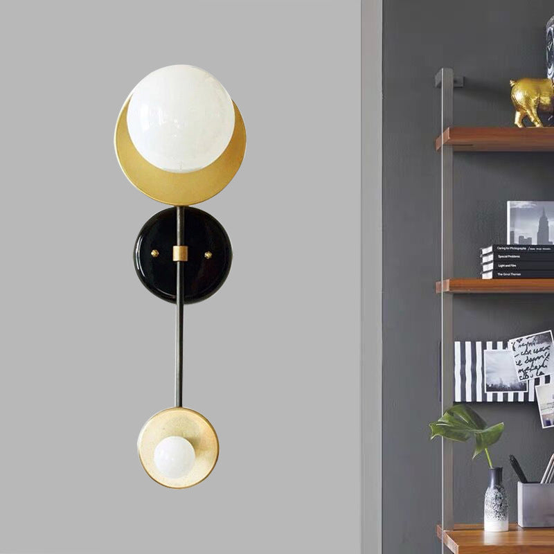 Balance Scale Wall Light Sconce Modernist 2 Lights Milky Glass Reading Lamp in Black and Gold
